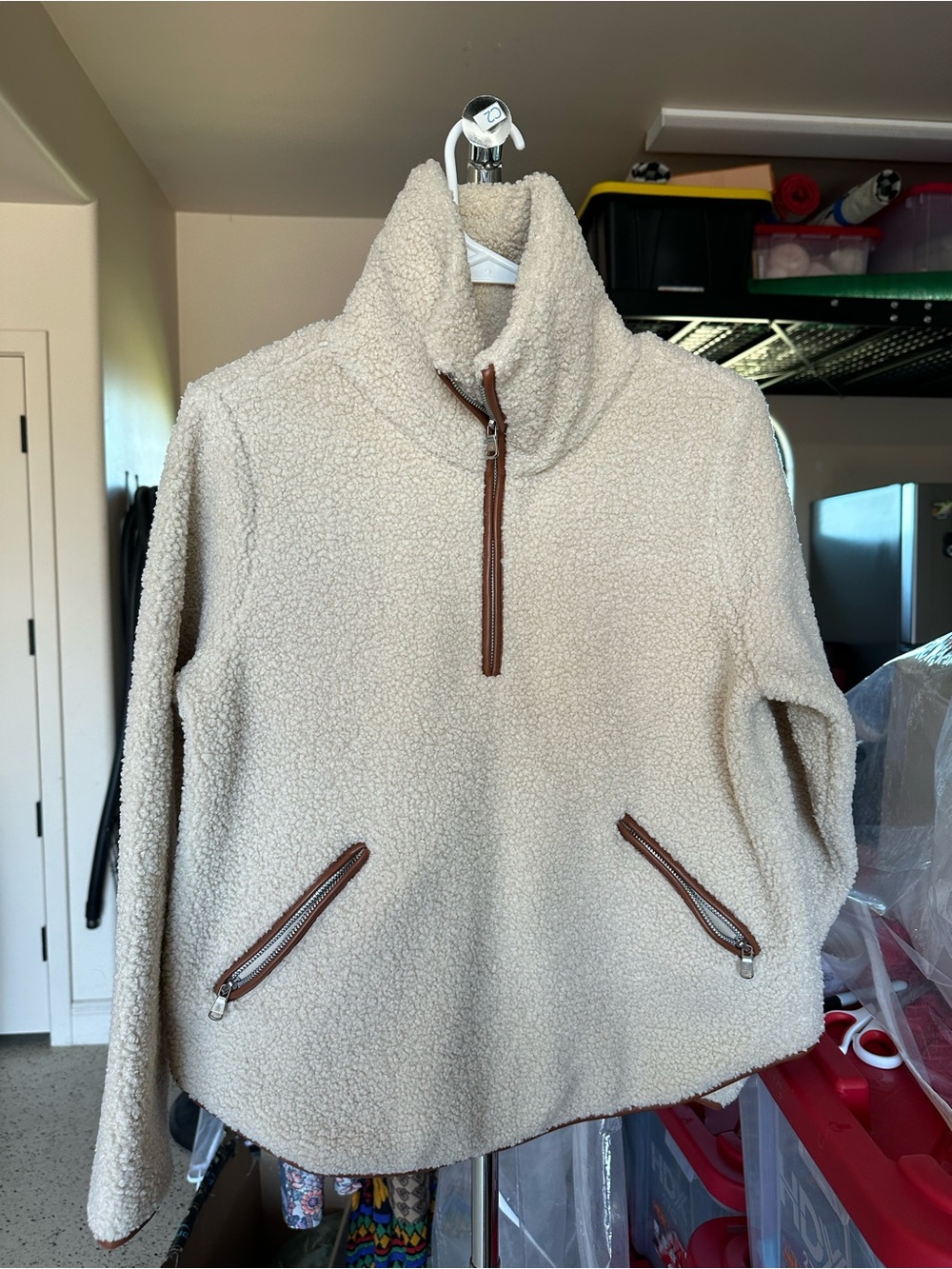 Tommy Bahama Cream Sherpa Zip Jacket with Brown Trim